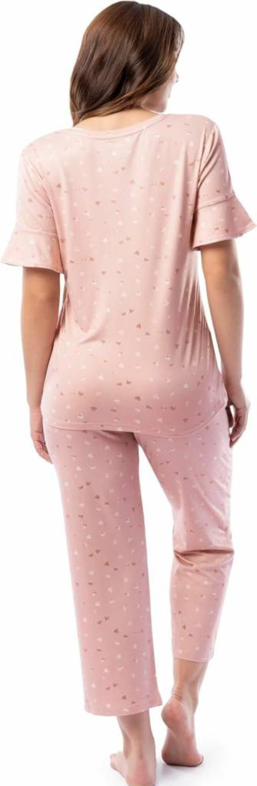 Fruit of the Loom Women's Stretch V-Neck Sleep Pajama Set with Ruffle Sleeves and Capri Pants