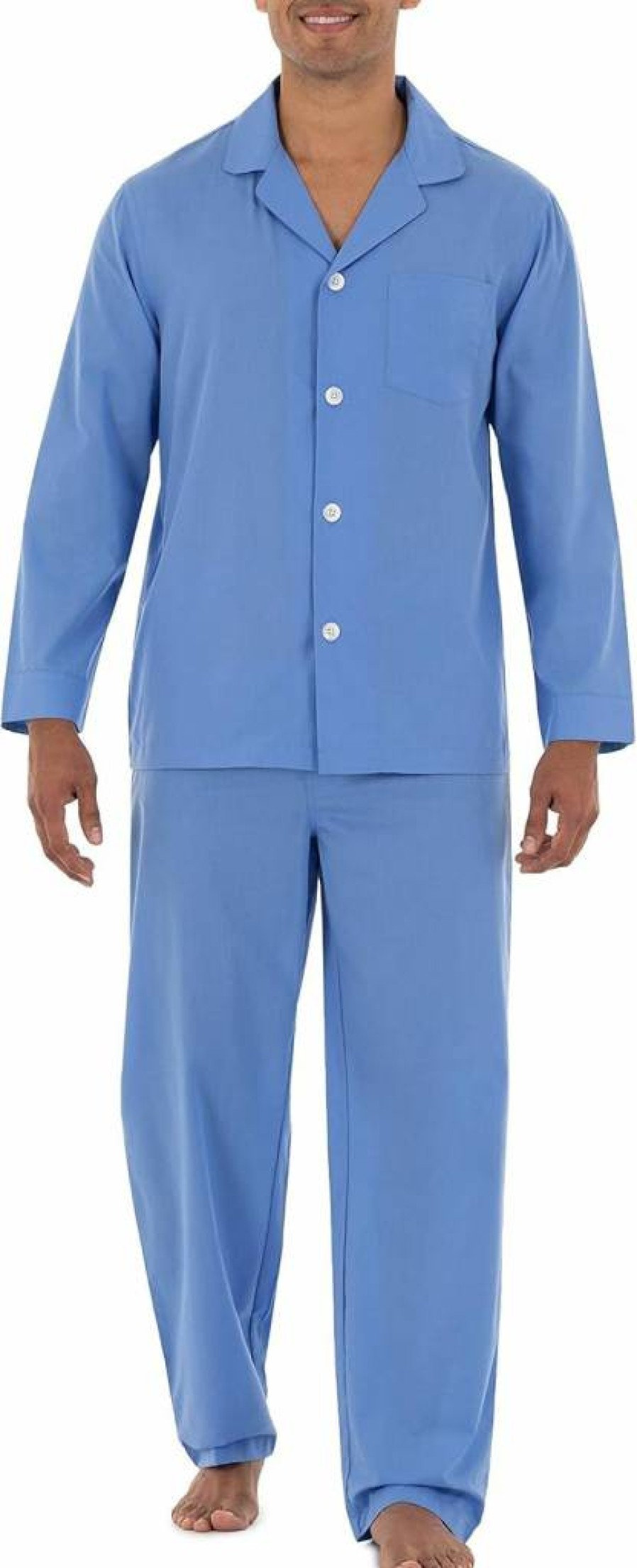 Fruit of the Loom Men's Comfort Long Sleeve Pajama Set - Soft Broadcloth Sleepwear for Men