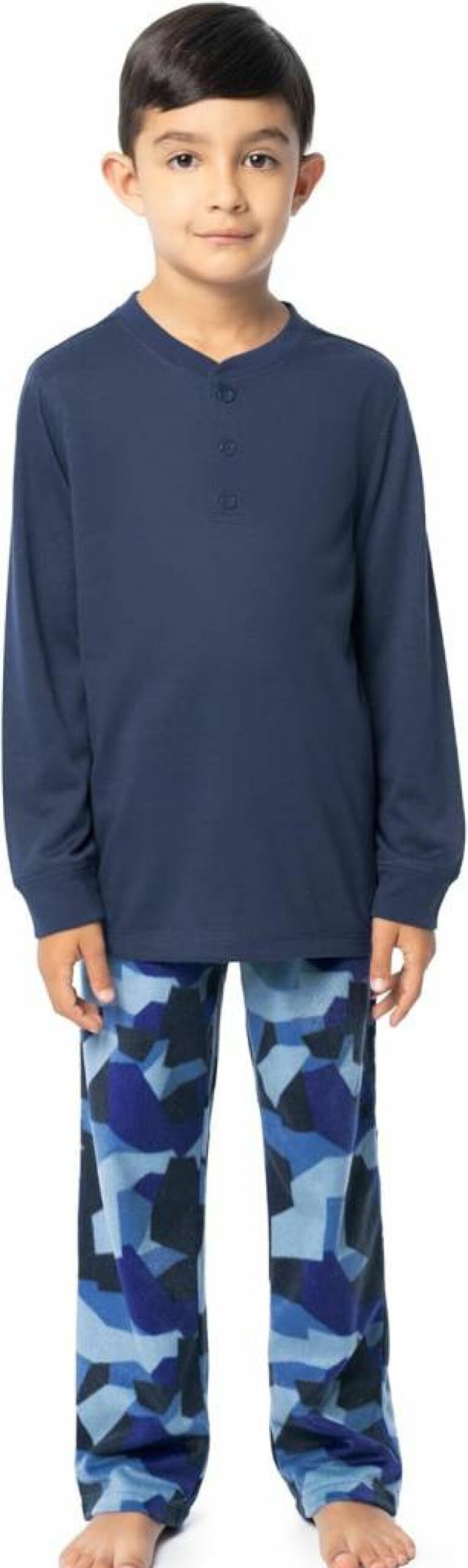 Fruit Of The Loom Boys' Long Sleeve Henley Pajama Set - Soft Fleece Sleep Pajamas for Kids
